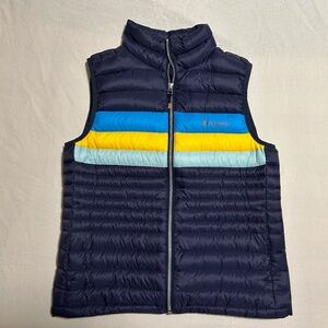 Cotopaxi Fuego women's down vest medium navy blue yellow maroon EUC
